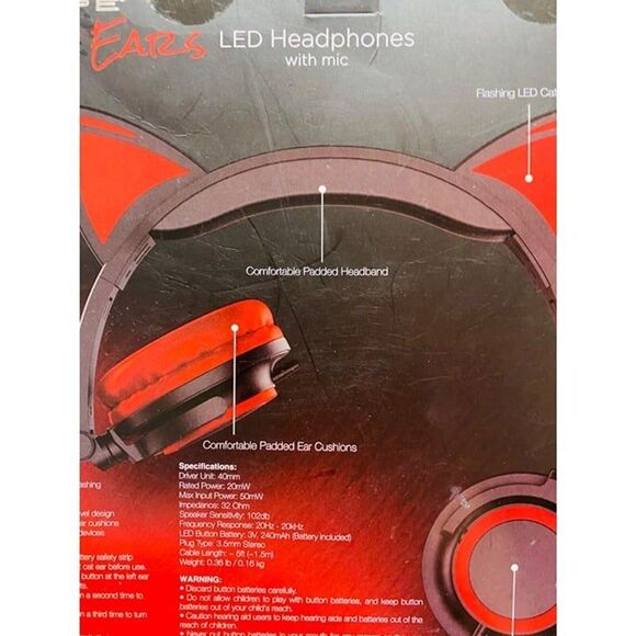 Hype Cat Ear LED Headphones with Built In Microphone Over Ear Headphones - Picture 10 of 12